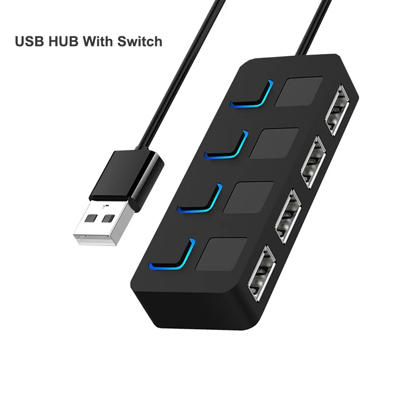 Usb Hub 2.0 Multi Hub Usb High Speed 4 Ports On Off Switch Usb Splitter Adapter Computer