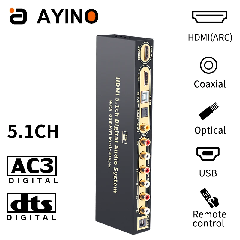 

HD815B HDMI 5.1 Audio Converter Decoder DAC DTS AC3 FLAC APE 4K*2K HDMI to HDMI Extractor Converter Splitter Digital SPDIF ARC