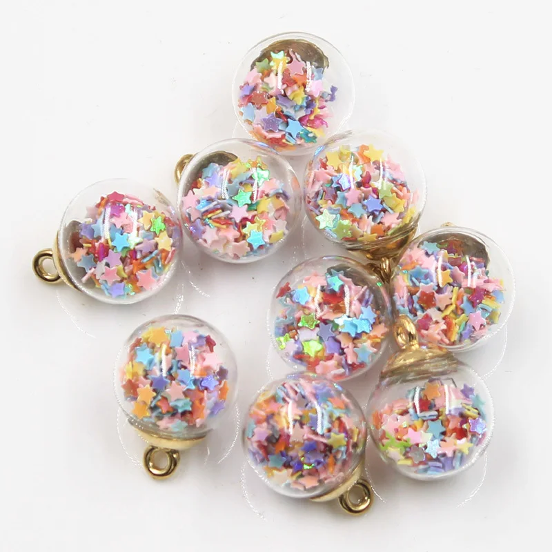 20pcs Charms Star Sequins Transparent Glass Ball 16mm Pendants Crafts Making Findings Handmade Jewelry DIY for Earrings Necklace