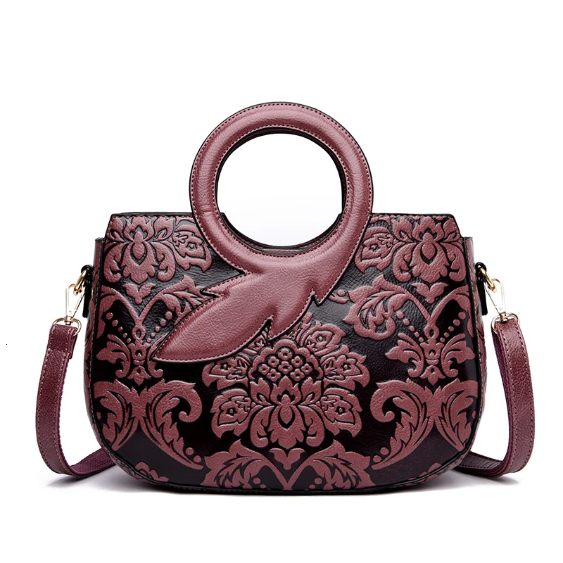 

Kajie Vintage Round Leaf Hand Flower Chinese Style Leather Luxury Handbags Women Bags Designer Handbags Crossbody Bags Sac