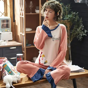 

Pajamas women's autumn double-sided cotton thickened cotton plus fat plus size fat mm two-piece Loose home clothes