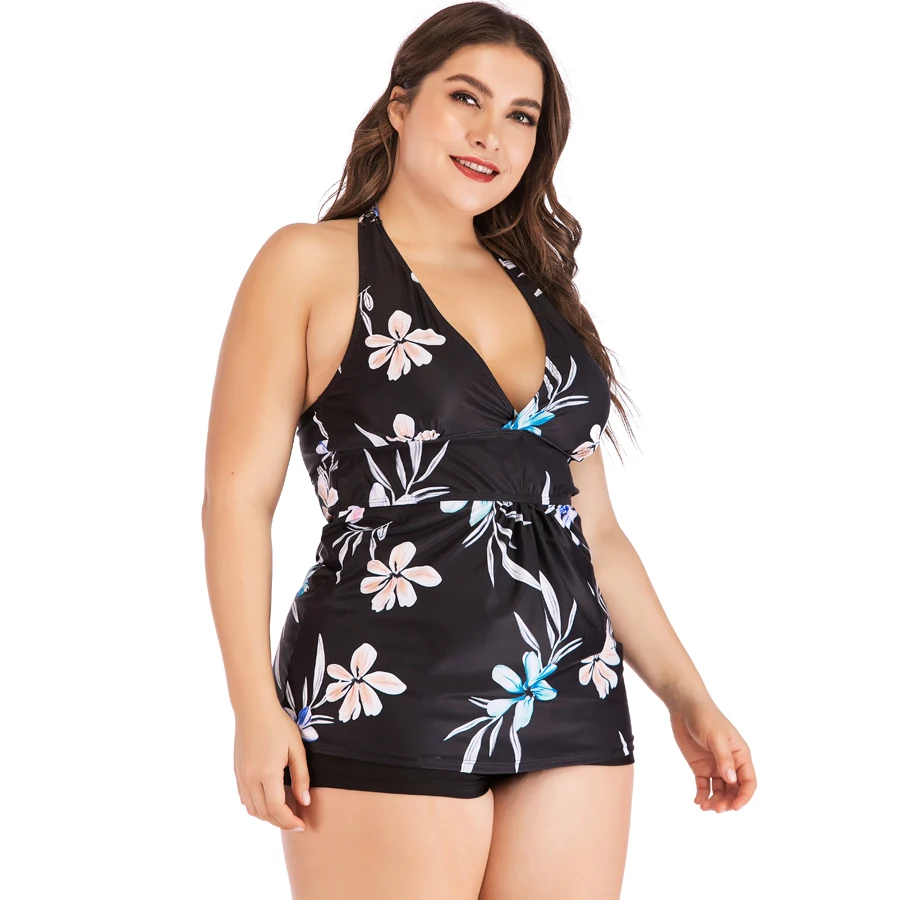 Ceny Plus rozmiar 5XL druku zestaw tankini duży duży Plus rozmiar stroje kąpielowe kobiety strój kąpielowy zestaw tankini dwuczęściowy Split body pasy 2019