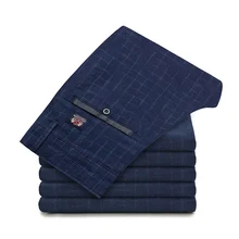 Мужские клетчатые формальные брюки весна осень костюм брюки хлопок мужские тонкие повседневные брюки для бизнеса свадьбы размера плюс 28-36