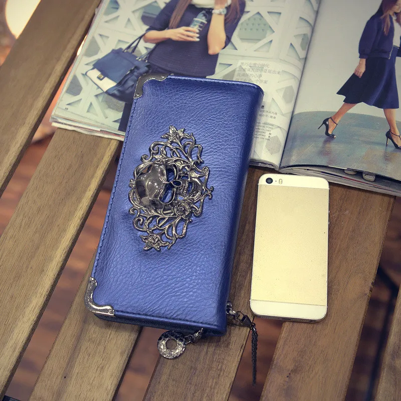 PACGOTH, Модный женский кошелек из искусственной кожи с черепом, металлический, в стиле панк, на молнии, карман для телефона, кошелек, держатель для карт, Длинный кошелек, 1 шт