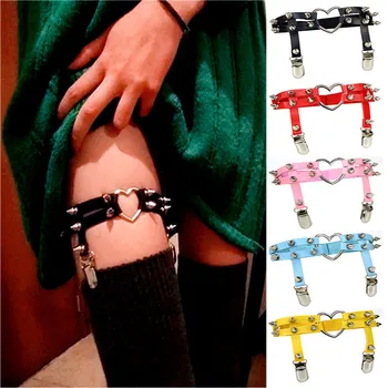 

2020 Vintage Women Sexy Rock Pub Punk Garter Belt Rivets Leg Ring Thigh Harness Heart PU Leather Suspenders Body Jewelry Girls