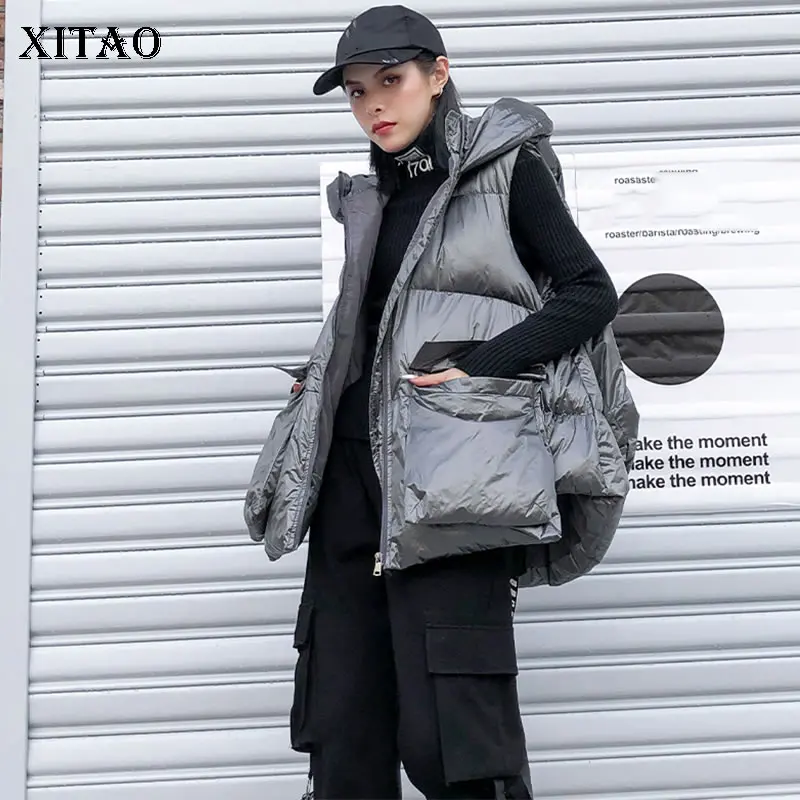 XITAO/жилет размера плюс с неровным карманом женская одежда 2019 модная свободная