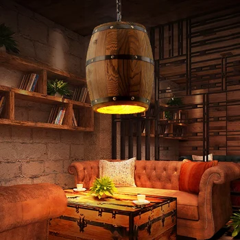 

Vintage American Country Solid Wood Wine Barrel Chandelier Ceiling Lamp Chandelier Bar Cafe Living Room Table Lamp Lighting