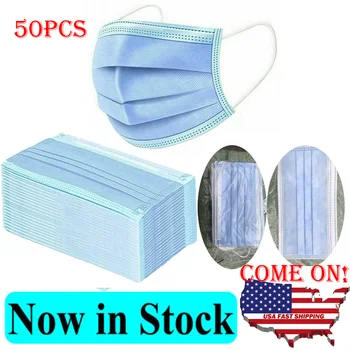 

50Pcs Face Mask Dust-proof Mask mask Respiratory Protection 3-layer Dust Protective Mask Blue Wholesale