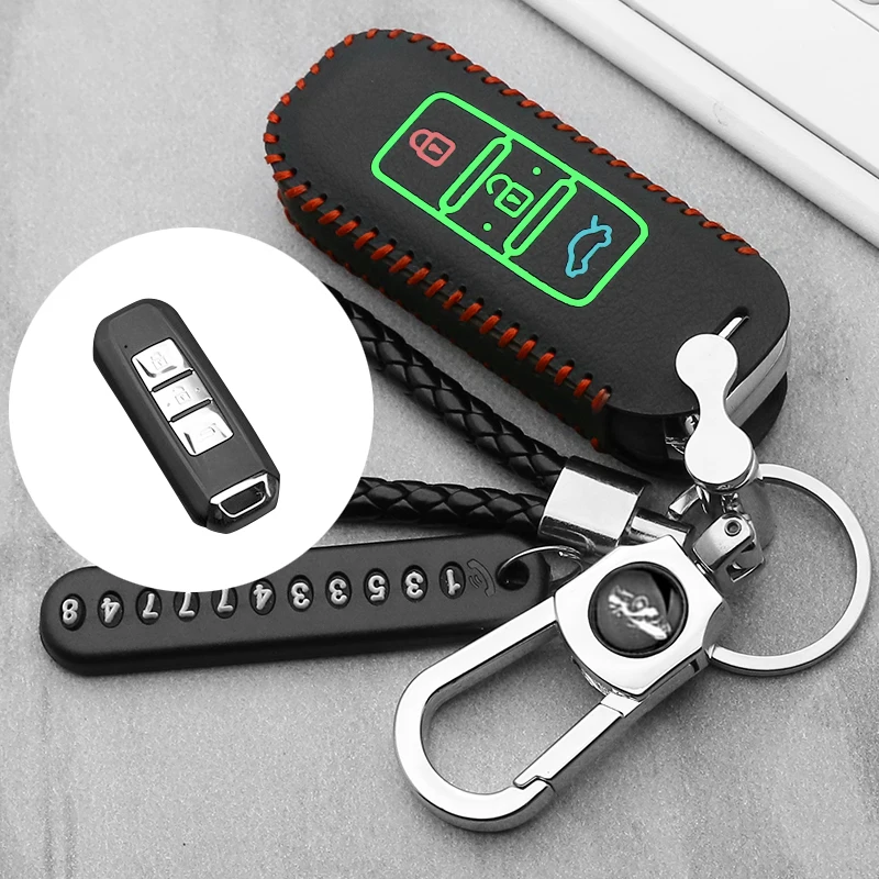 

Luminous leather Key Case Remote Fob Shell Keychain Protector Holder for Wuling Hongguang S Baojun 730 510 560 Car Key Cover