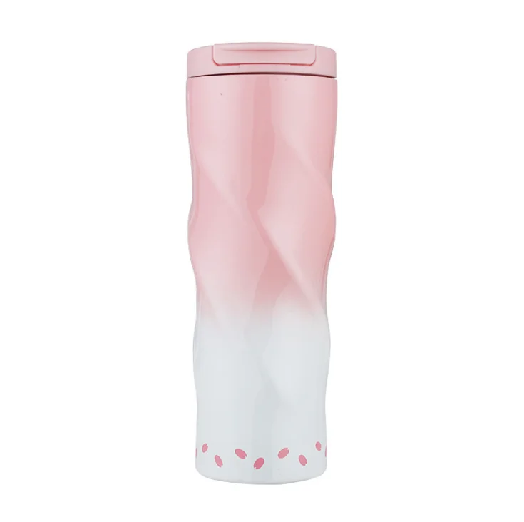 Алмазная соломенная чашка из нержавеющей стали, чашка для льда, постепенная замена, Офисная чашка, сопутствующая чашка для автомобиля - Цвет: Gradual pink