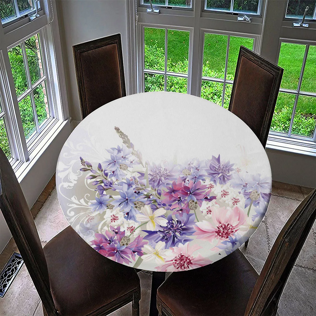 Waterproof Table Cover Fitted Tablecloth Round 55' Moisture-proof Reusable