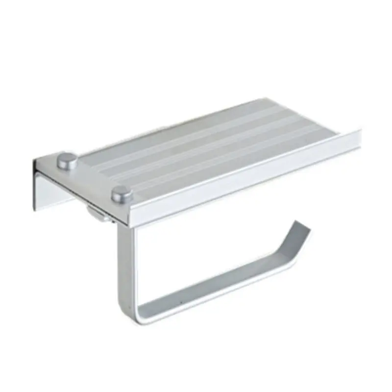 Bathroom Toilet Roll Paper Holder Wall-mounted Aluminum Tissue Phone Rack Shelf M2EF