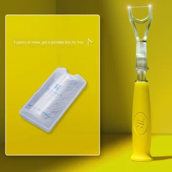 

Soft cold light lights up the dark part of the mouth, and the silicone handle cleans the space between the teeth of children and