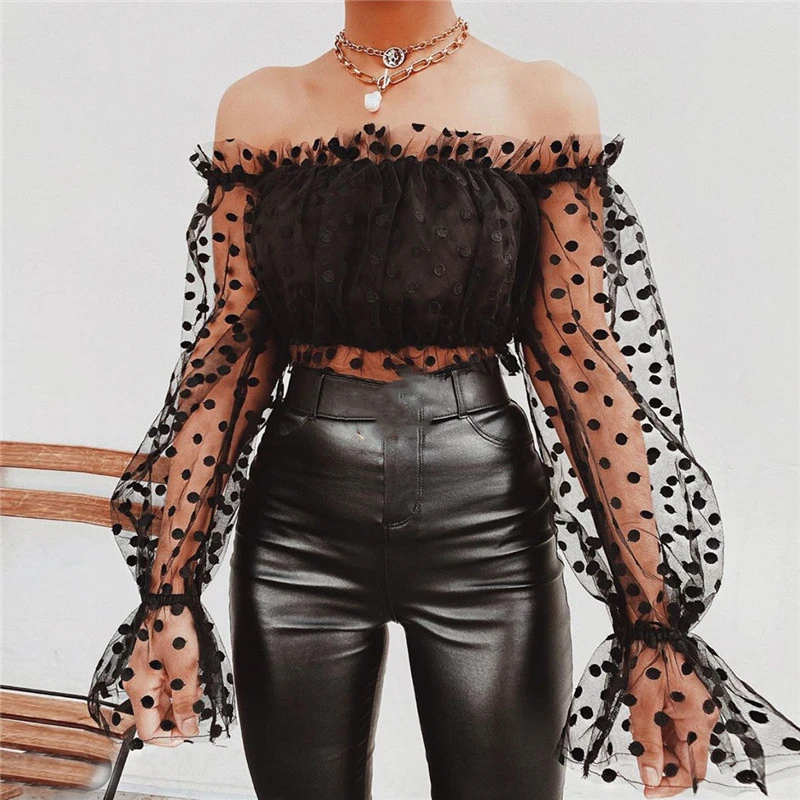 black lace ruffle blouse