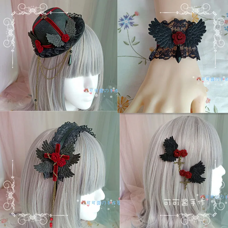 

Lolita dark gothic hair accessories Lolita dead wings wine red vampire rose hairpin hairpin