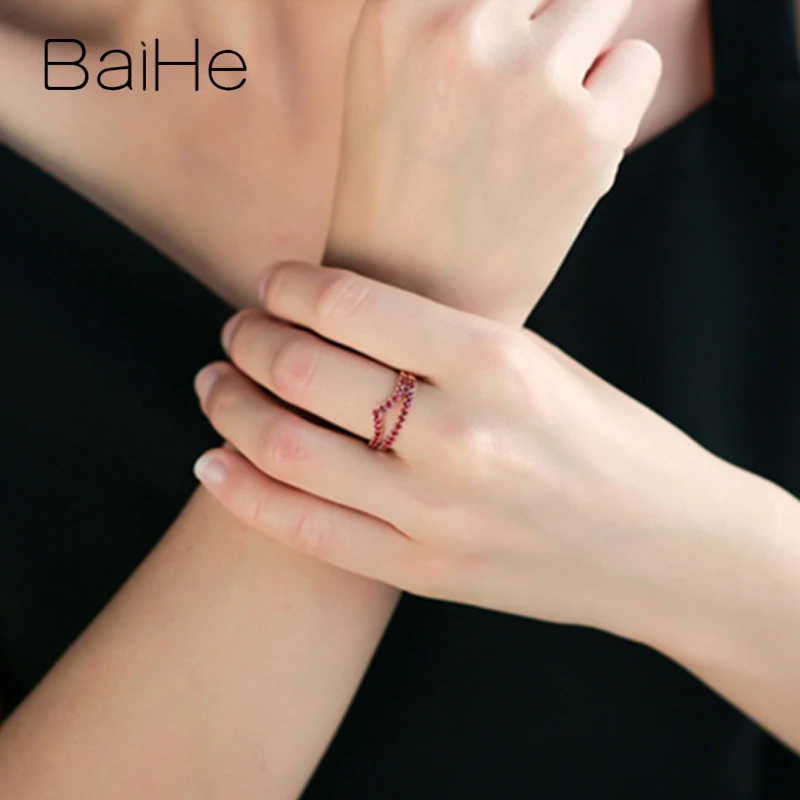 BAIHE Твердое 14 к желтое золото 0.45CT сертифицировано круглой огранки подлинные Рубины свадебные женские трендовые ювелирные изделия уникальное модное кольцо
