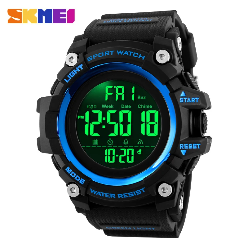 

SKMEI Sport Watches Fashion Men Digital Watch Clock 2 Time 12/24 Hour EL Ligjt Waterproof Wristwatch Relogio Masculino 1384