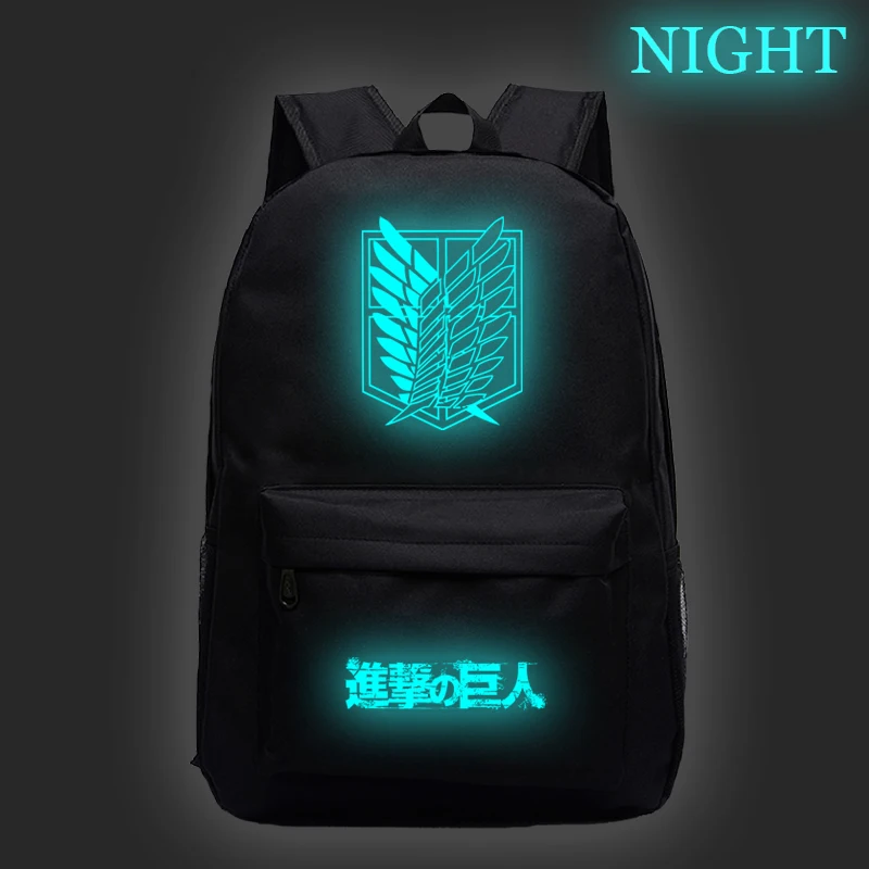 Attack on Titan Luminous Backpack Teens Canvas Traveling Bags Laptop Rucksack 16inch Boys Girls Daily School Bag Mochila