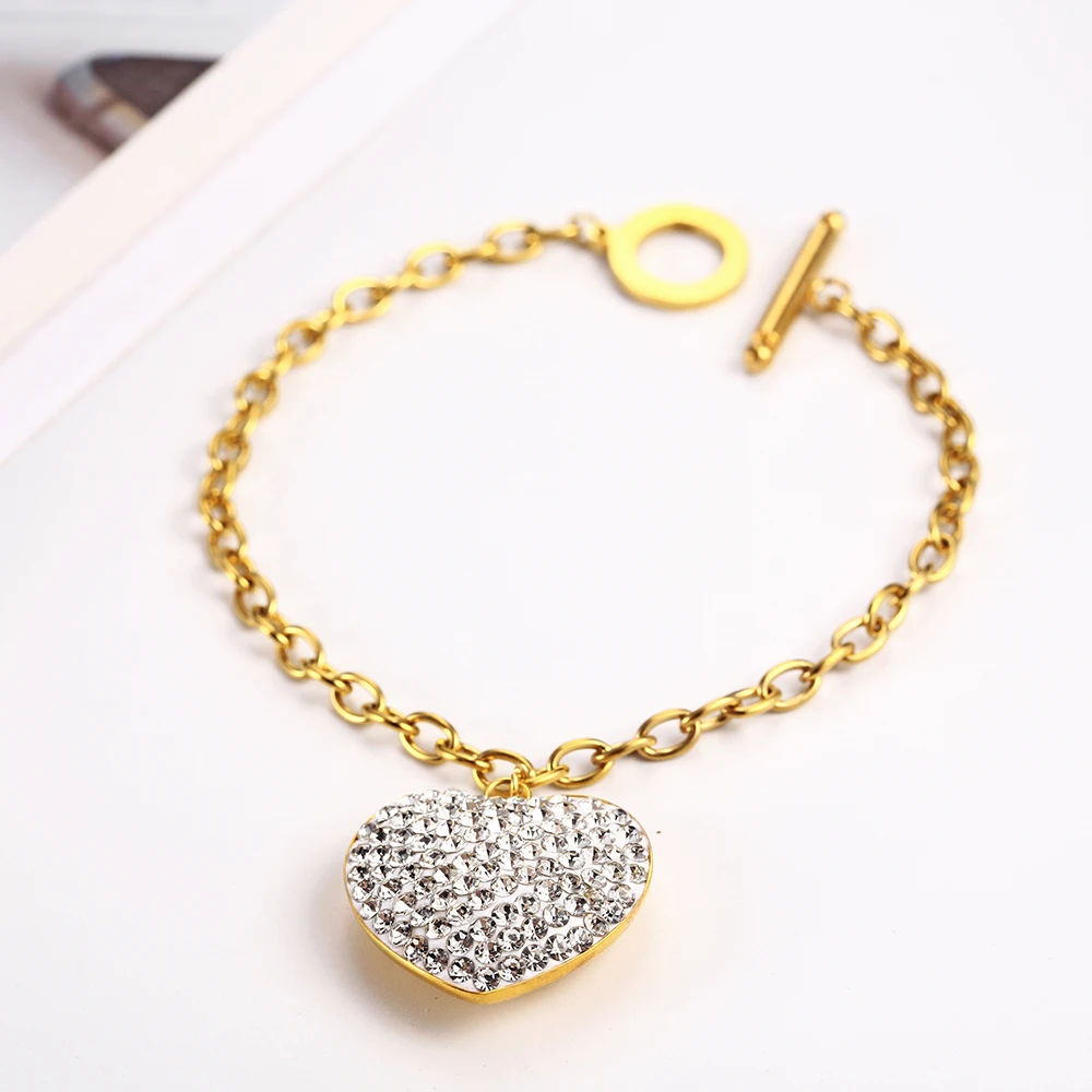 OUFEI Золотой ювелирный набор в форме сердца для женщин, аксессуары, Кристальное ожерелье, серьги, браслет, ювелирные изделия из нержавеющей стали, новинка