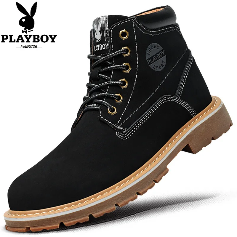 

PLAYBOY Martin Boots 2019 Winter New Style Autumn Hight-top Worker Boot Men's Boot Mid-top Worker Boots Fashion Leather Boot