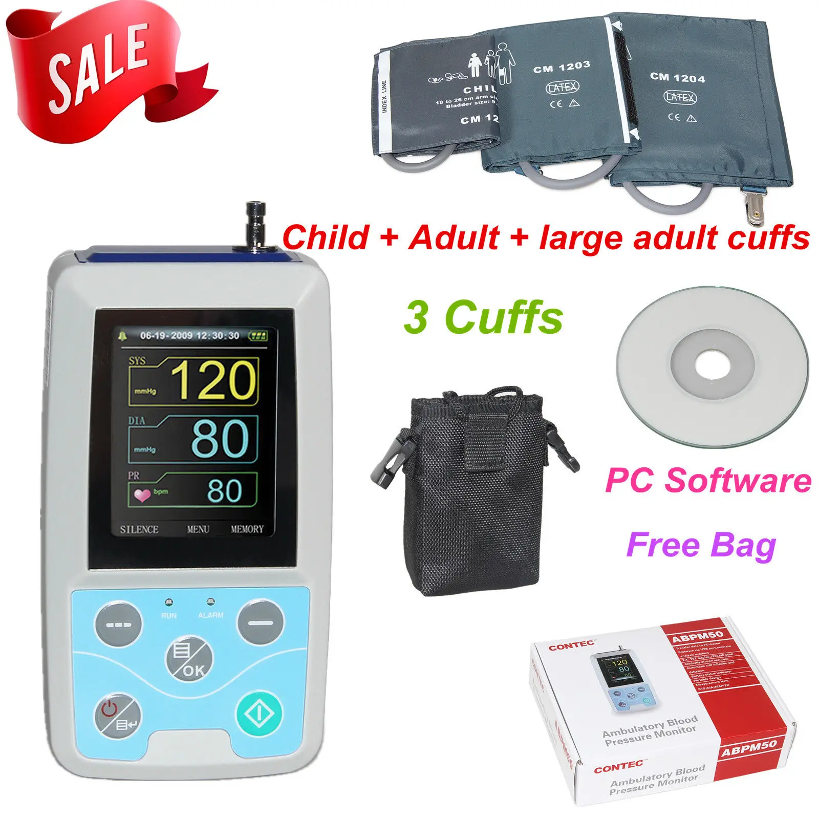 Kaufen FDA UNS ABPM50 24 stunden Langzeit blutdruck monitor Holter Abpm Holter BP Monitor mit software contec