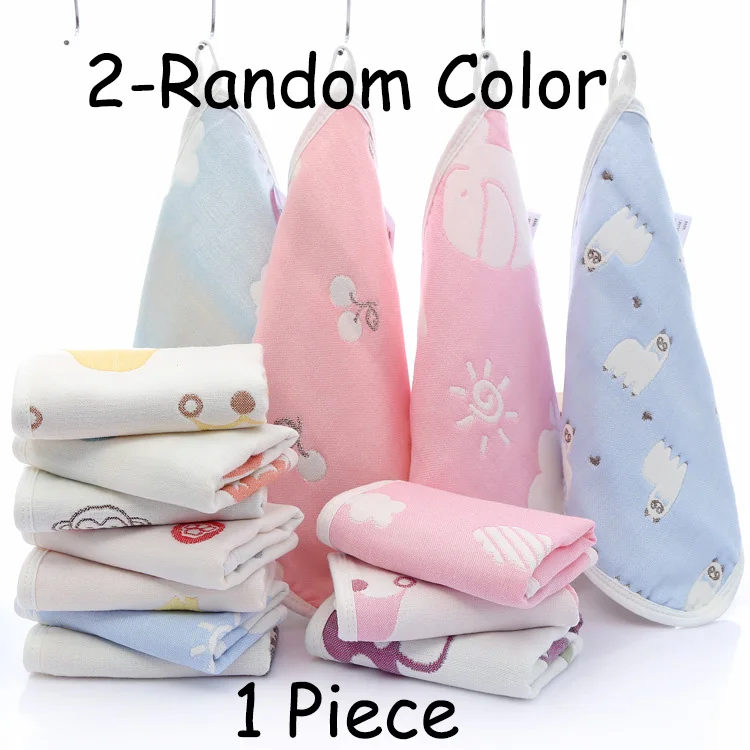 2-Random Color Милое детское полотенце для мытья лица Хлопок 6 слоев марли 25*25 см квадратный новорожденный напечатанный мультяшный носовой платок купальная салфетка - Цвет: 2-Random Color
