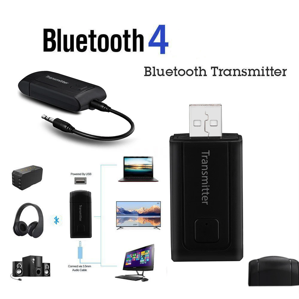 CARPRIE Bluetooth передатчик адаптер стерео USB для ТВ ПК компьютер автомобильные наушники динамик Портативный беспроводной приемник 3,5 мм - Цвет: Черный