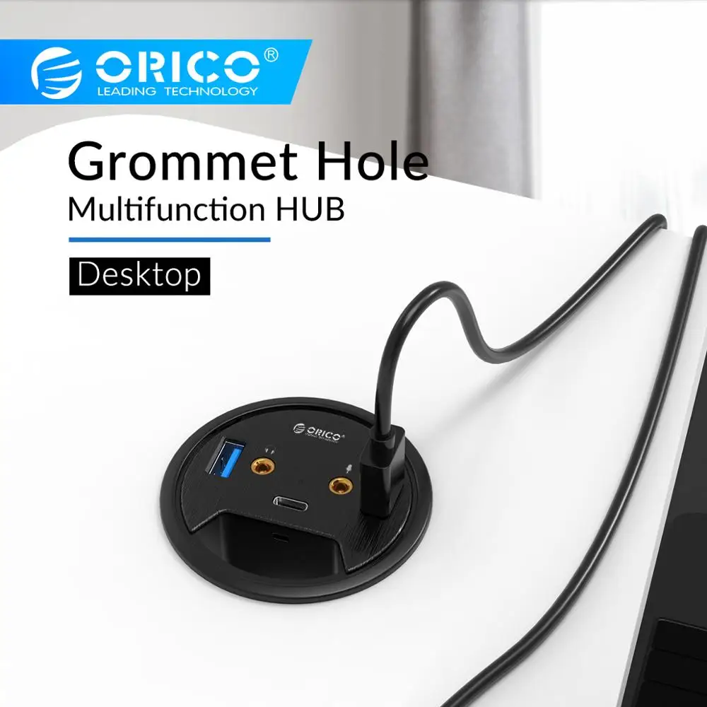 

ORICO Desktop Grommet USB 3.0 HUB With Headphone Microphone Port Type C HUB OTG Adapter Splitter For Laptop Accessories