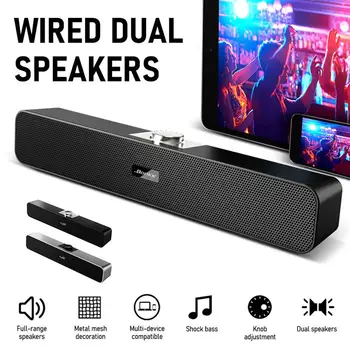 

BonksN2 Computer Speaker USB Powered Wired Computer Sound Bar Mini Soundbar Speaker Subwoofer for PC Tablet Cell Phone