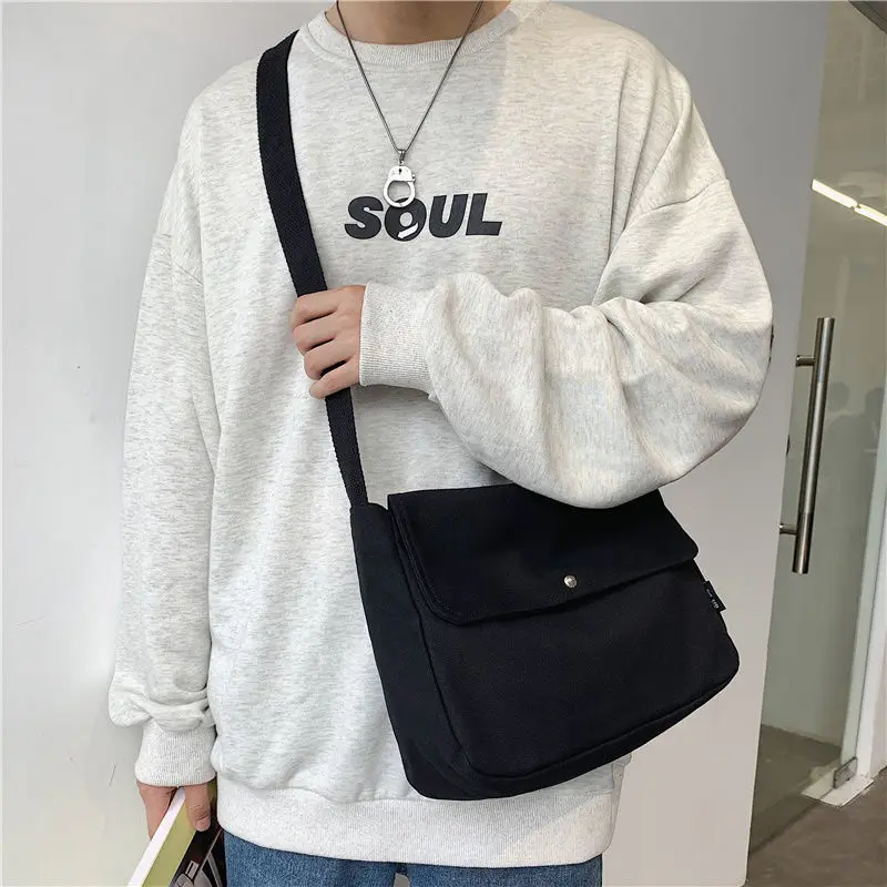 

Canvas Shoulder Bag Pures And Bags Crossbody Korean Unisex Casual Zipper Hasp SOFT Simple Girls Bag Couple Bag All-match