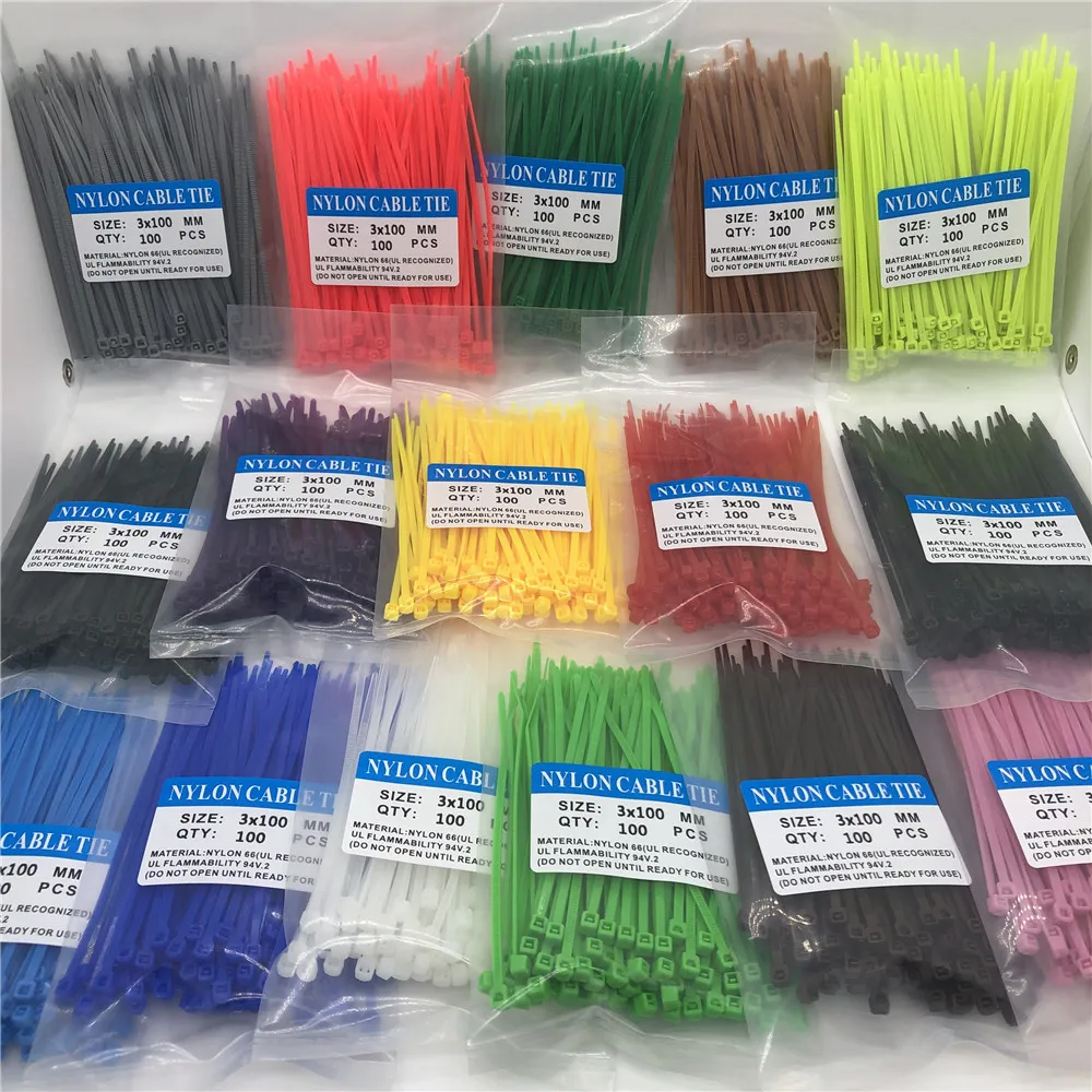 100pcs/bag 6Color 3X100MM Self-Locking Nylon Wire Cable Zip Ties Cable Tie 