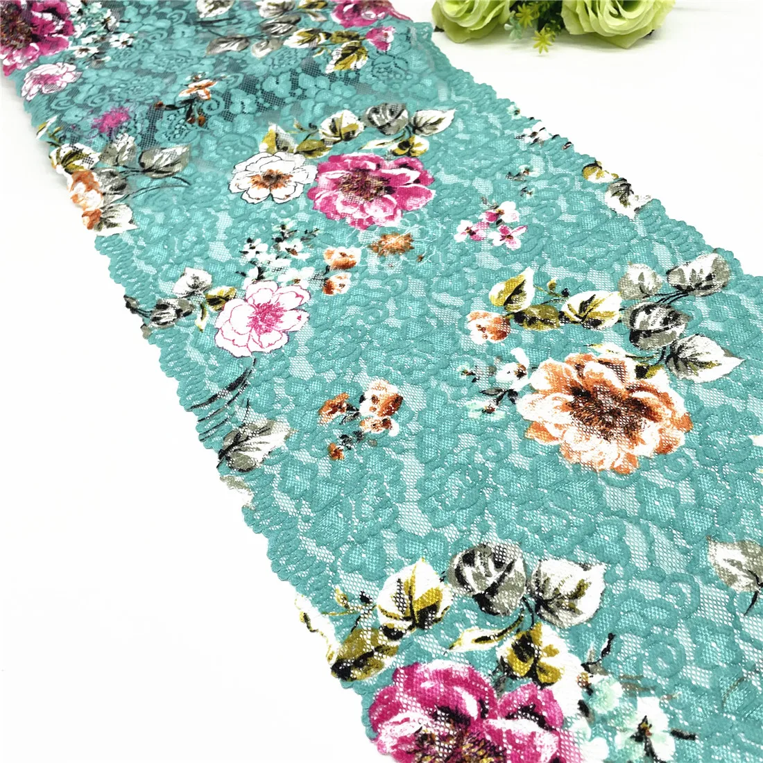 3y/lot Width 11 inch 28cm Floral Green Stretch Elastic Wide Lace Trim Garment Sewing Applique Costume Lace Fabric Skirt Material 1