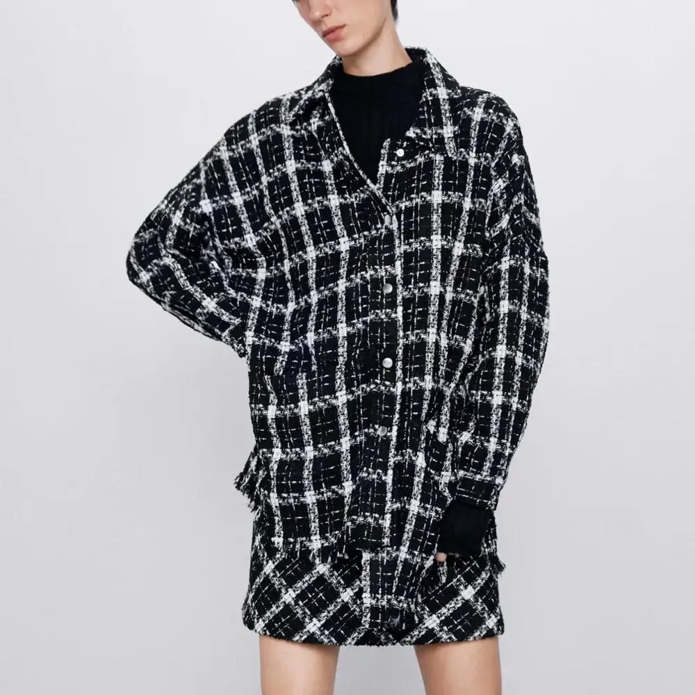 camisa cuadros negra y blanca mujer