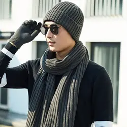 2022 Fashion Autumn Winter 3 Pcs/set New Scarf Couples With Men Women Simple Thickening Wear Resistant Warmer Hat Gloves Set