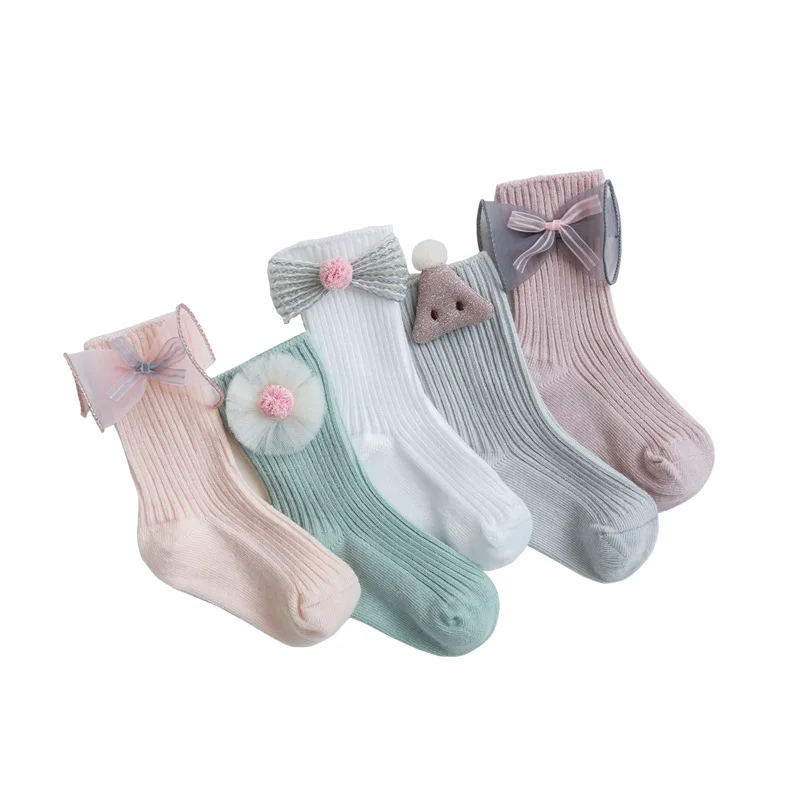 Весенне-осенние детские носки для девочек, хлопковые носки с цветочным рисунком для маленьких девочек, носки для новорожденных принцесс, повседневные однотонные носки для маленьких мальчиков