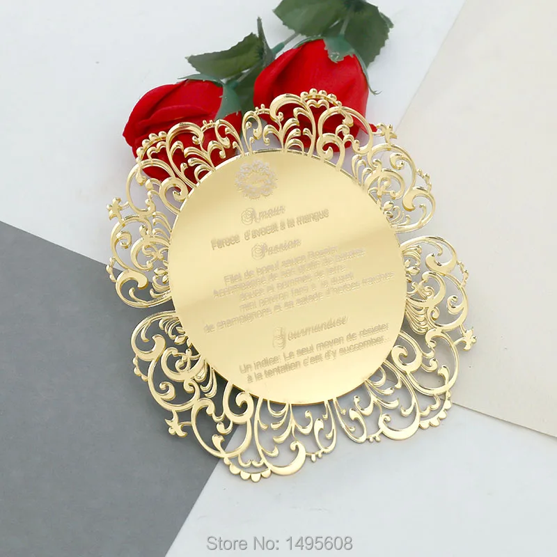  Mirror Gold wedding menu Laser Cut Modern Style Wedding invitation Personalize wedding menu for gue - 4000069214803