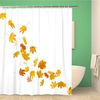

Bathroom Shower Curtain Orange Fall Autumn Maple Leaves Falling Down White Red 72x72 inches Waterproof Bath Curtain Set with