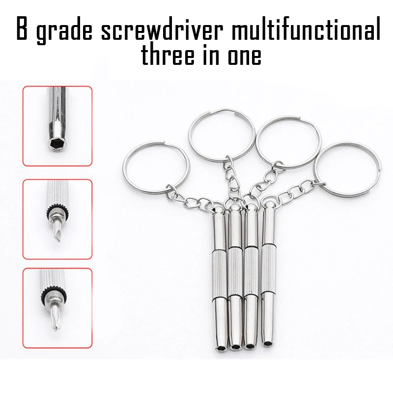 

3 in1 Eyeglass Screwdriver Mini Hand Tools Cellphone Sunglass Watch Repair Screwdriver Tool Kit with Keychain