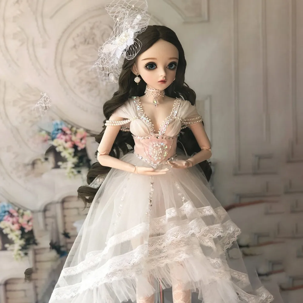 BJD 60 см куклы для девочек голубые глаза кукла-Невеста белое свадебное платье ручной работы красивые игрушки силиконовые длинные вьющиеся волосы кукла рождественский подарок