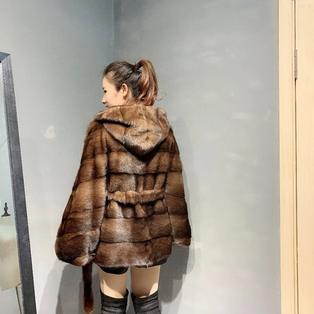 Новое поступление шуба из настоящей норки с капюшоном X-Long Pelt шуба из натурального меха для женщин из натуральной норки шуба зимняя теплая MKW-142