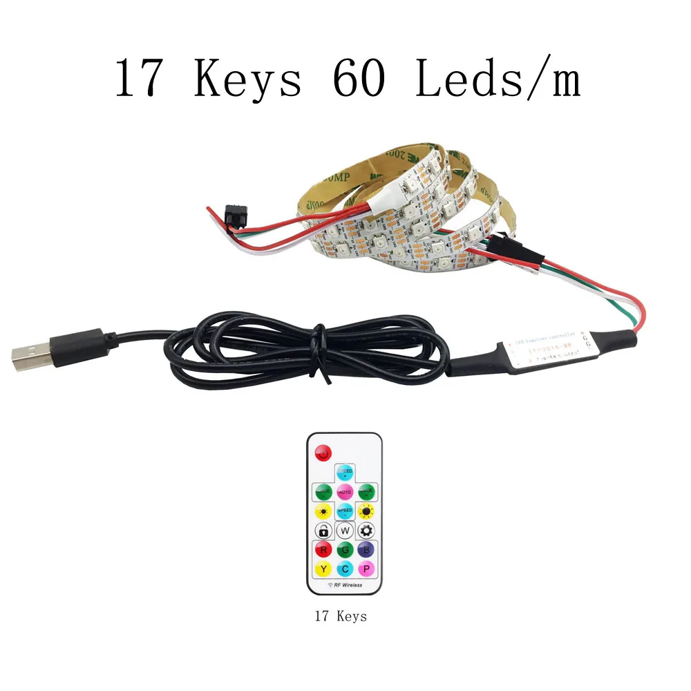 USB WS2812B Светодиодная лента светильник водонепроницаемый для HD ТВ монитор Настольный ПК экран тыловая подсветка 0,5 м~ 5 м - Испускаемый цвет: 17 Keys 60 leds kit