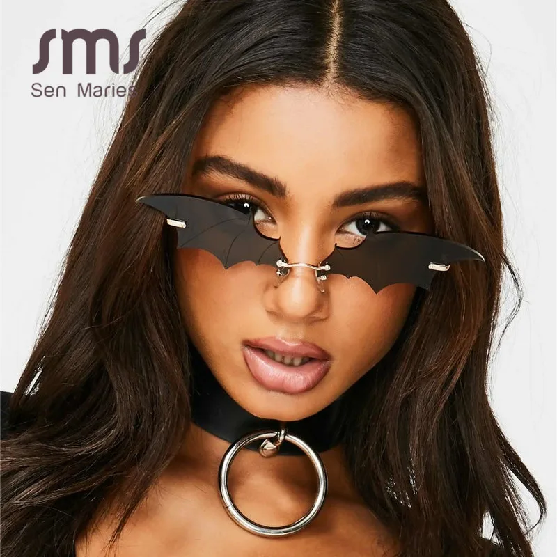 

New Fashion Bat Sunglasses Women Men Luxury Brand Vintage Mirror Rimless Sun Glasses Unique Sunglasses Female Male Uv400 Okulary