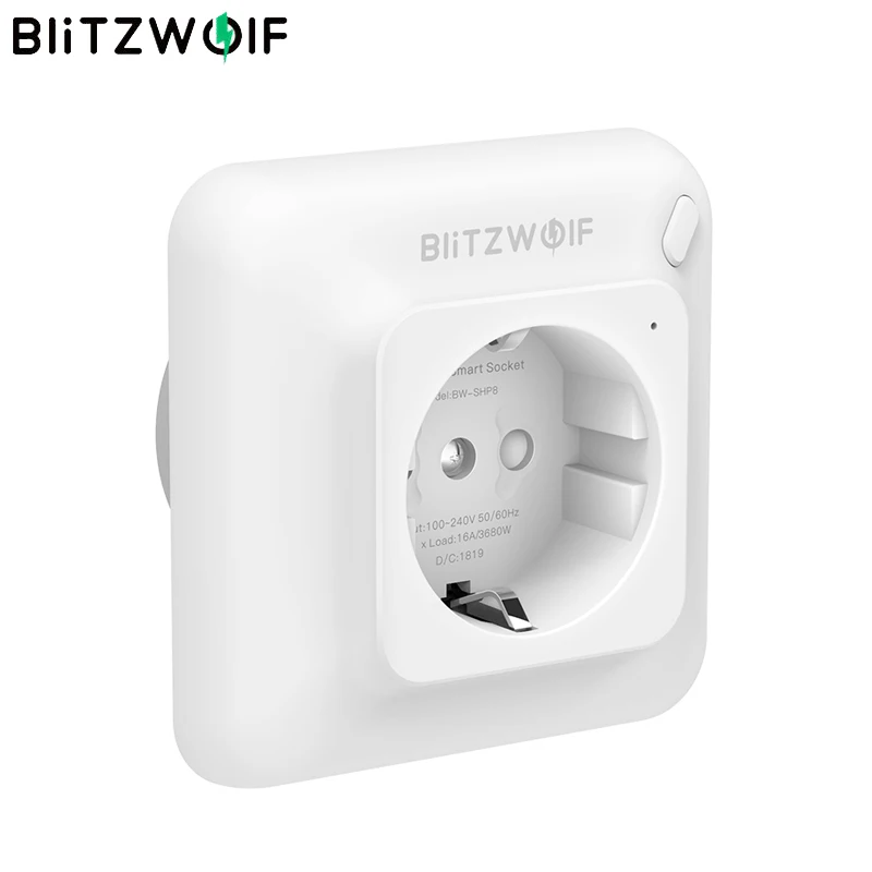 Best BlitzWolf BW SHP8 3680W 16A Smart WIFI Wireless Wall Outlet Socket Timer Control Power Monitor work with Alexa Google Assistant