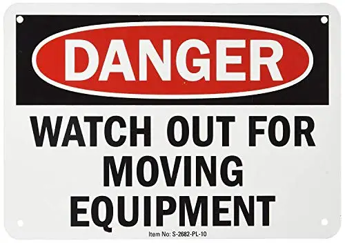 Isaric Tin Sign Safety Legend Danger: Watch Out for Moving Equipment Black/Red on White Metal Signs 8 x 12 Inches | Дом и сад