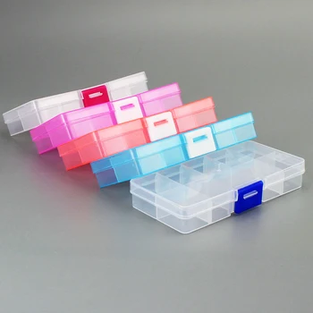 

10 Grids Compartments Plastic Transparent Organizer Jewel Bead Case Cover Container Storage Box for Jewelry Pill Adjustable