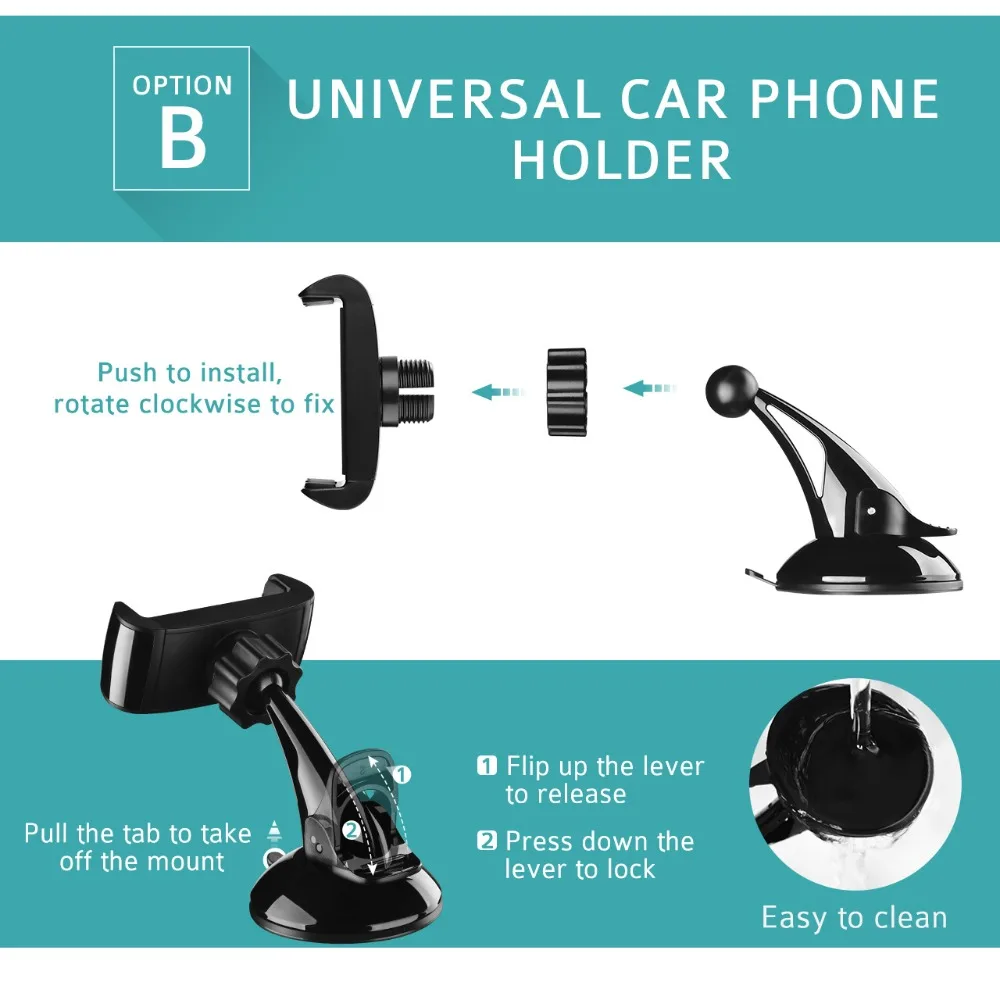 Mpow 2-in-1 Universal Car Mount Phone Holder Windshield Dashboard Air Vent GPS Holder For Car 360 Degrees Rotation Cheap Stand (3)