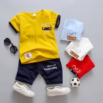 

Summer Korean Children'S Clothing Solid Color Cartoon Puppy Boys And Girls Set Two-Piece Short-Sleeved Pants
