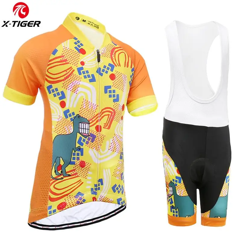 X-TIGER, унисекс, комплект из майки для велоспорта, Быстросохнущий Детский комплект для велоспорта, дышащая одежда для велоспорта, 3d-губка, велосипедные шорты - Цвет: Cycling Bib Set