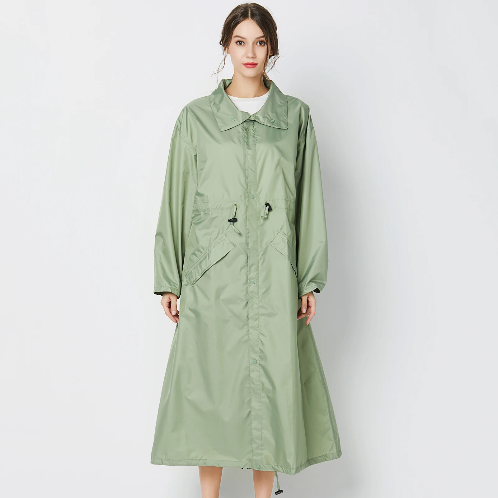 Women's Rain Jacket Long Raincoat Lightweight Hooded Long Sleeve Windbreaker Waterproof Zipper Jackets with Pockets