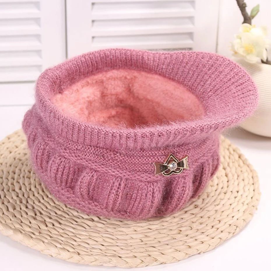 Wool Women's Fashion Hat Plush Knitted Wind Shield Ear Guard Solid Color Atmosphere Simple Autumn and Winter Warm Hat